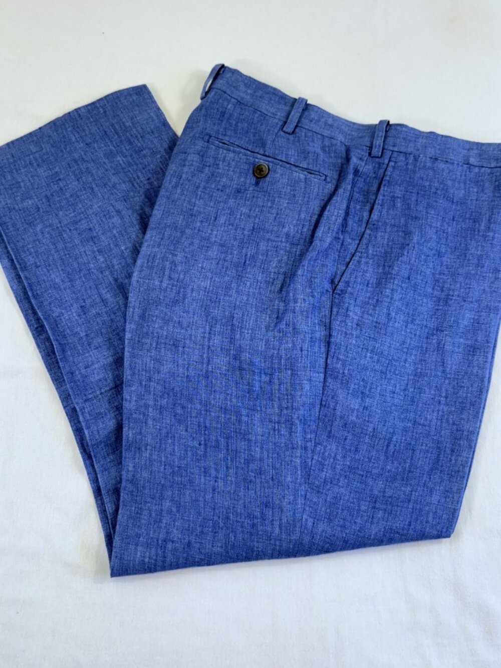 Blujacket Linen Dress Pants Size 36 Cerulean Blue Lined 29” Inseam Tailored - Picture 2 of 14